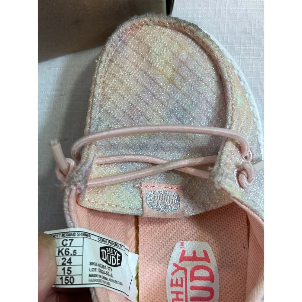 Hey Dude Wendy T Mermaid Shimmer Size 7 Coral Pink Multi Glitter Shoes Kids